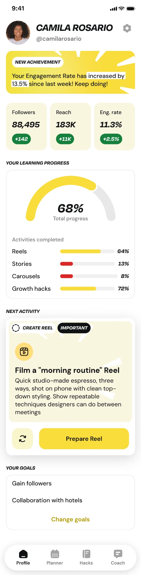 App screenshot — Profile progress