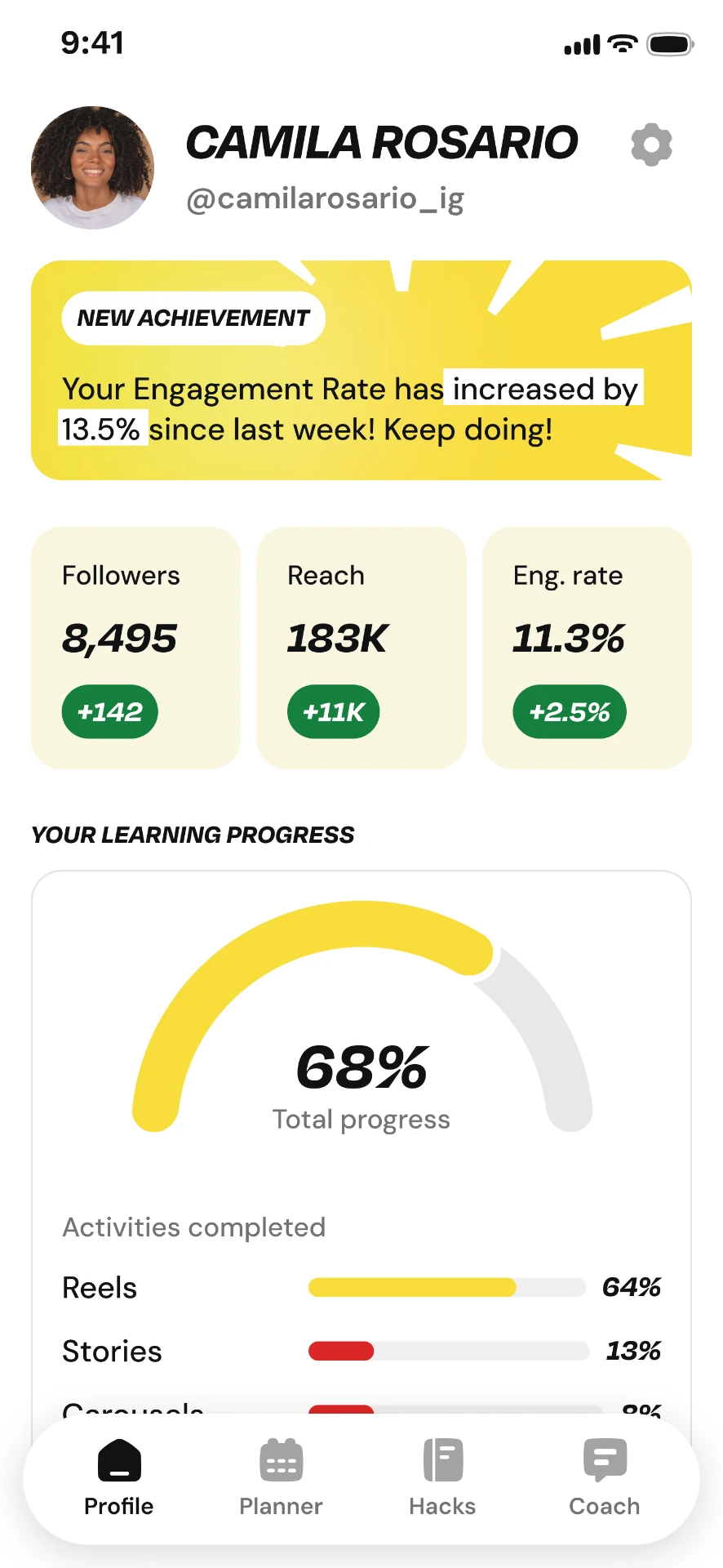 App screenshot — Profile progress