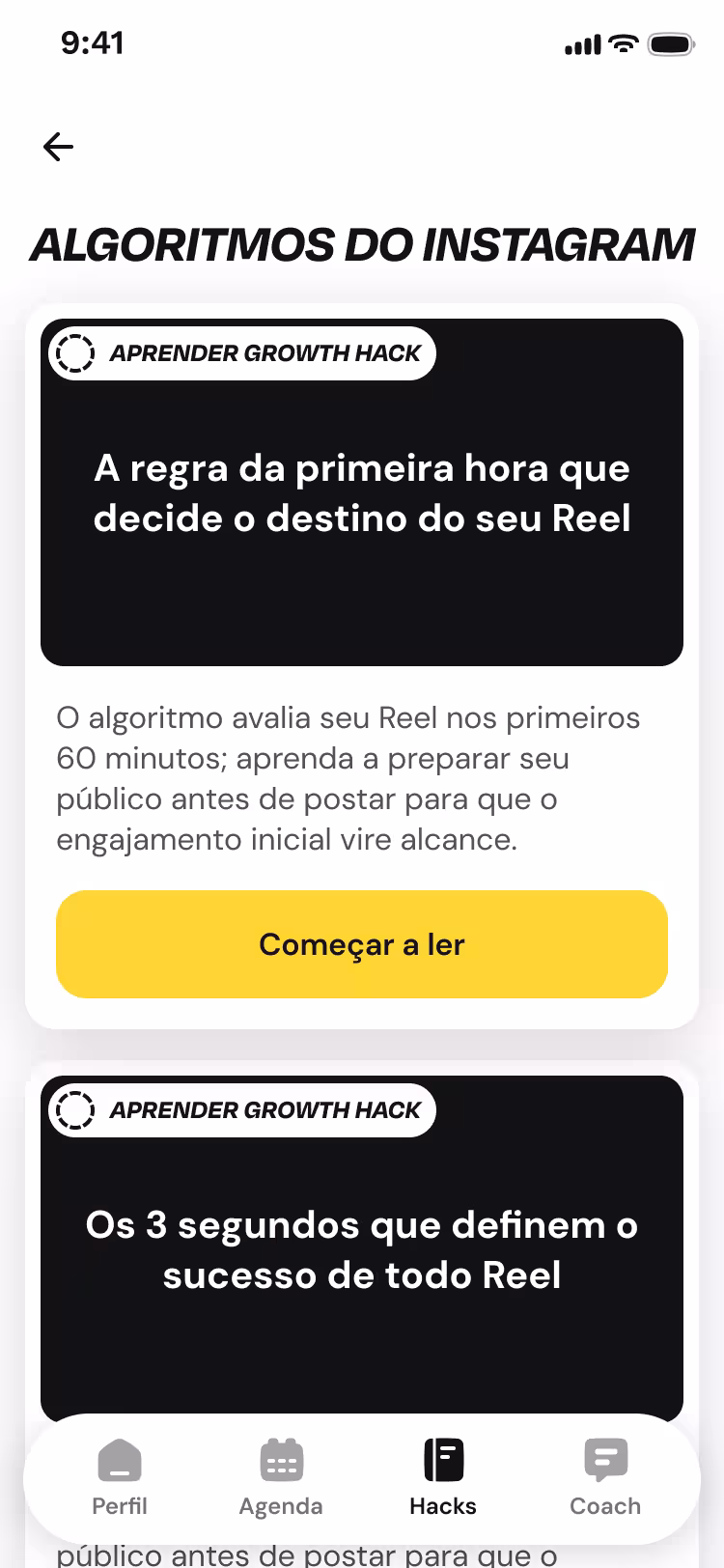App screenshot — Growth hacks