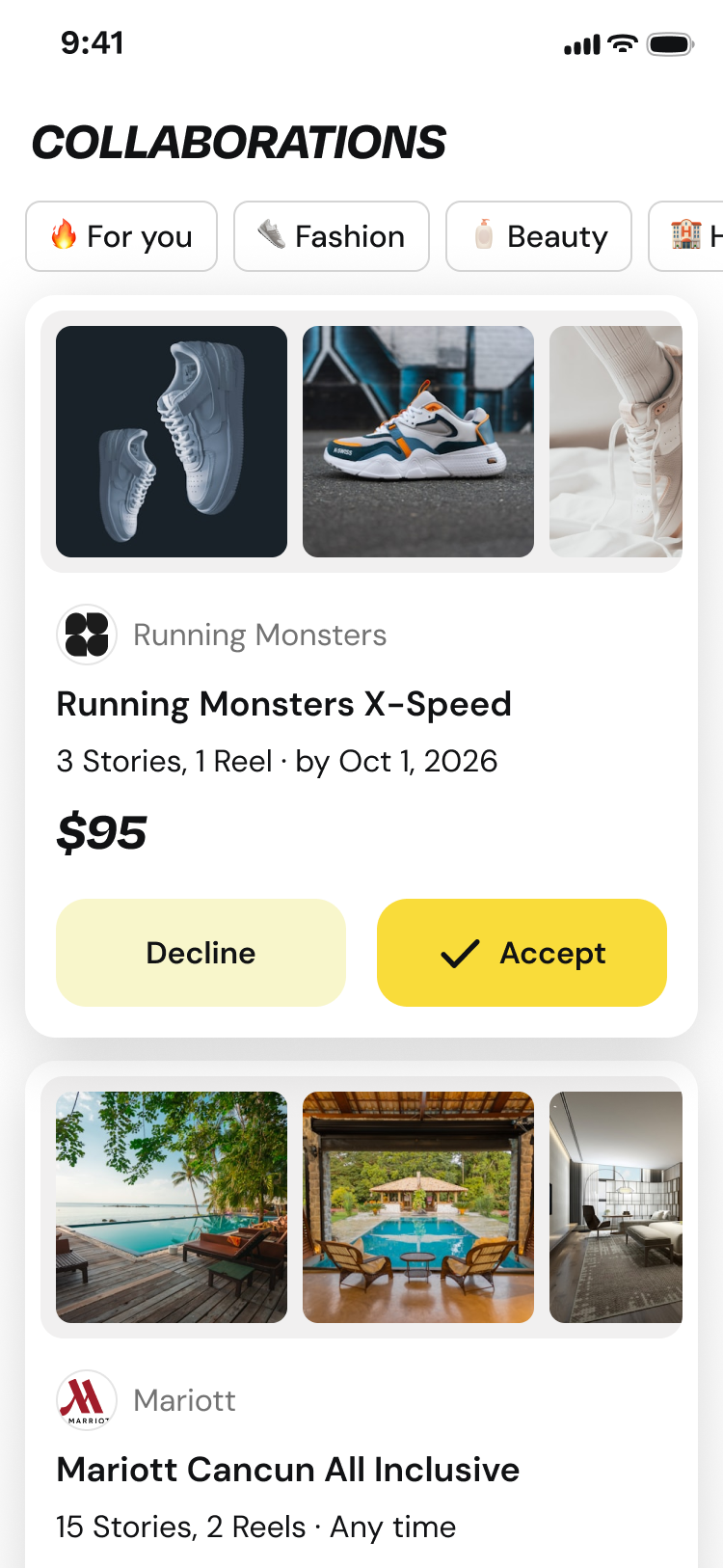 App screenshot — Collaborations