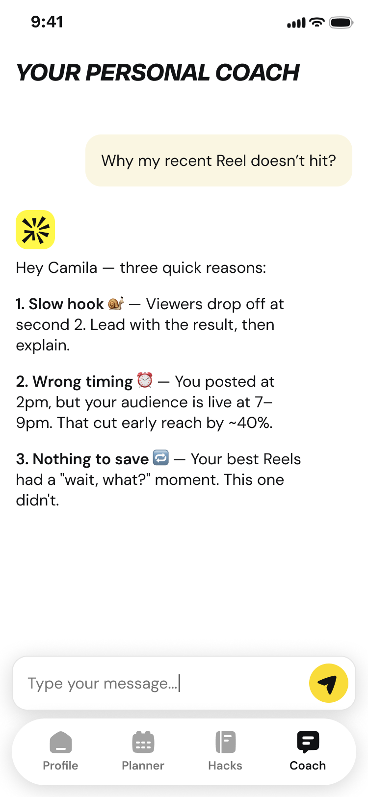 App screenshot — Coach